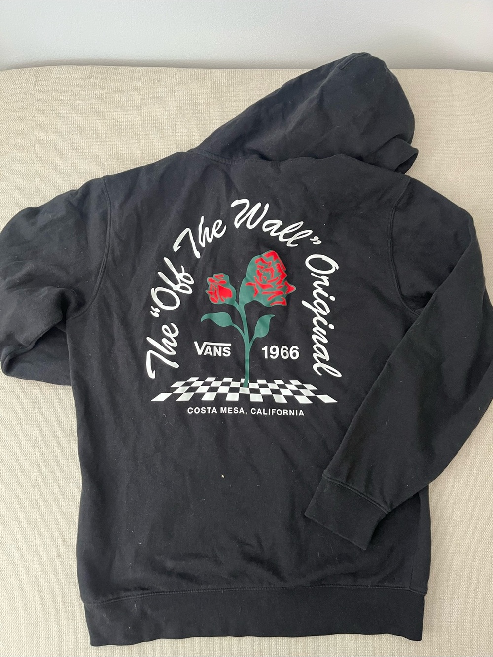 Vans Black Tee with Red Rose Graphic